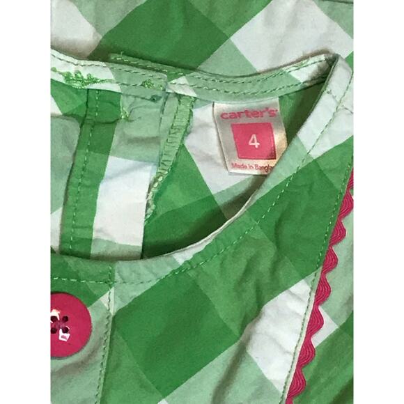 Carters Outfit Green Gingham Print Sundress Hot Pink Long Sweater Girls Size 4 - Picture 6 of 11